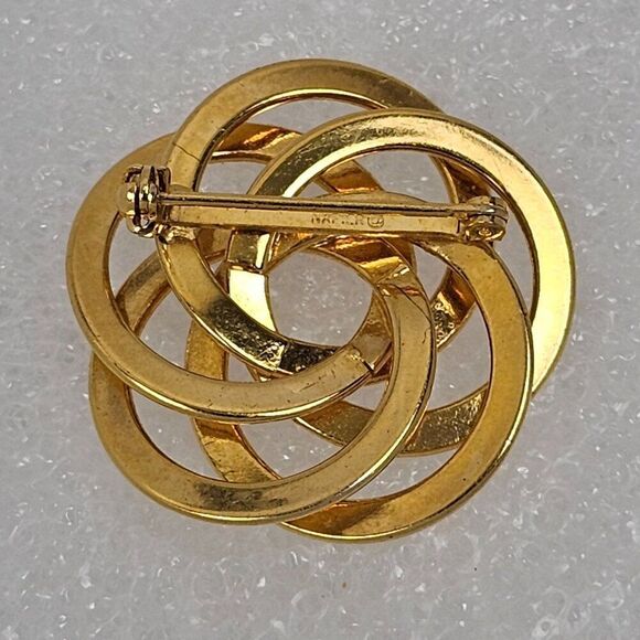 Vintage Napier Gold Tone Knot Swirl Interlocking Circle Rings‎ Spiral Brooch Pin - Picture 3 of 9